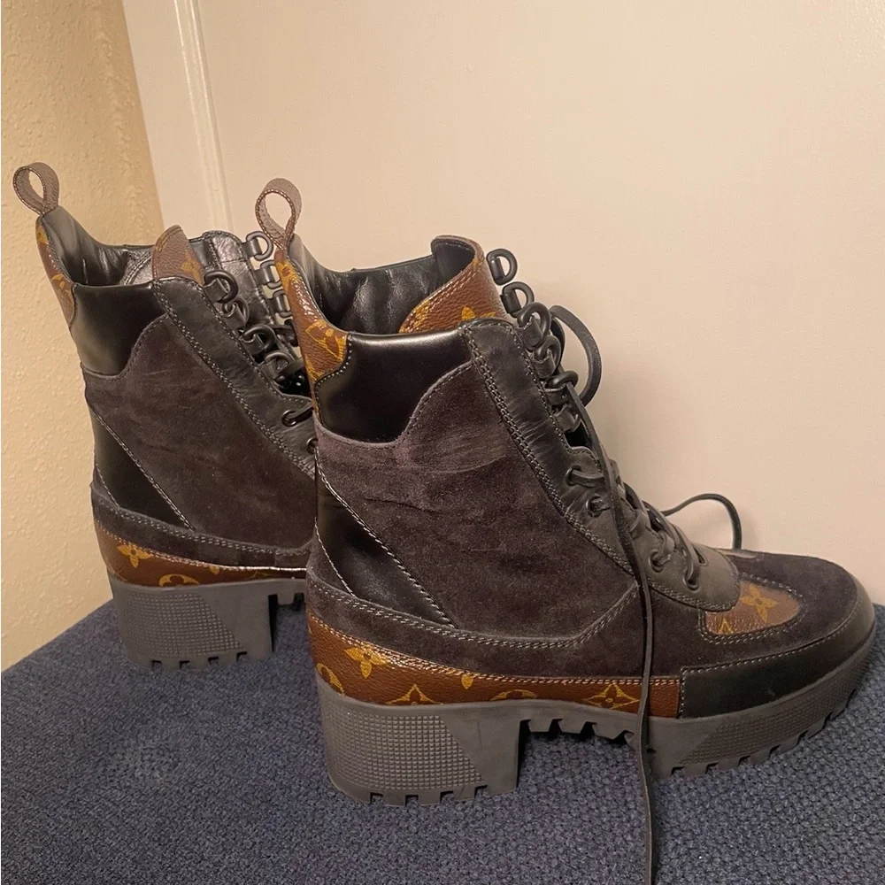 Black Suede Lace-Up Platform Ankle Boots